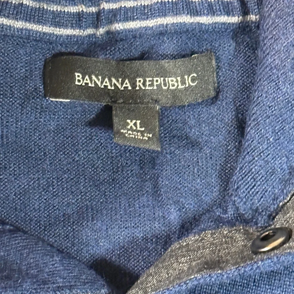 Banana Republic Mens XL Navy Blue Mock‎ Neck 3-Button Pullover Sweater